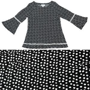NEW Peck & Peck Blouse Top Crinkle Texture Spots Braided Trim Black White Small